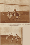 874229 Collage van 2 foto's betreffende de voetbalwedstrijd tussen U.V.V. (Utrecht) en D.C.L. (Rotterdam), op het ...